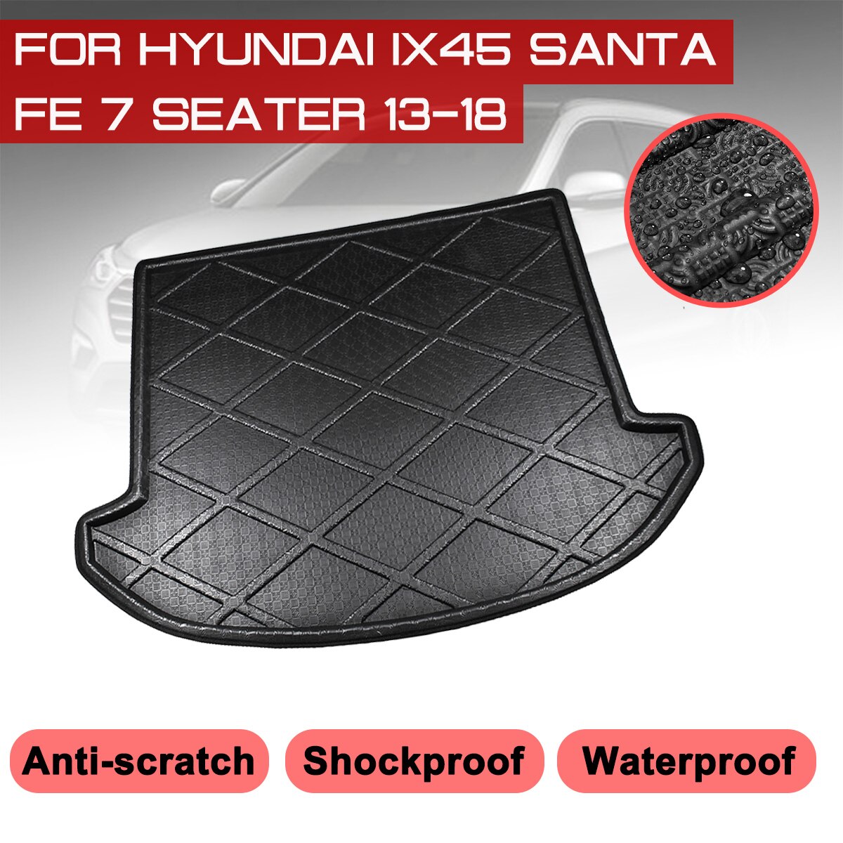 Car Floor Mat Carpet For Hyundai IX45 Santa Fe 7 Seater 2013-2018 Rear Trunk Anti-mud Cover