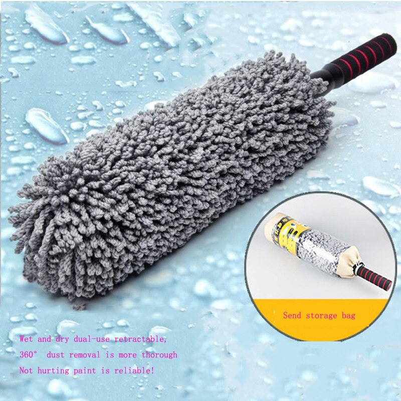 Car Dusting Duster Super Fiber Retractable Wax Mop Car Wash Wax Brush Soft Hair Anti-static Round Car Mop Cleaning Tool