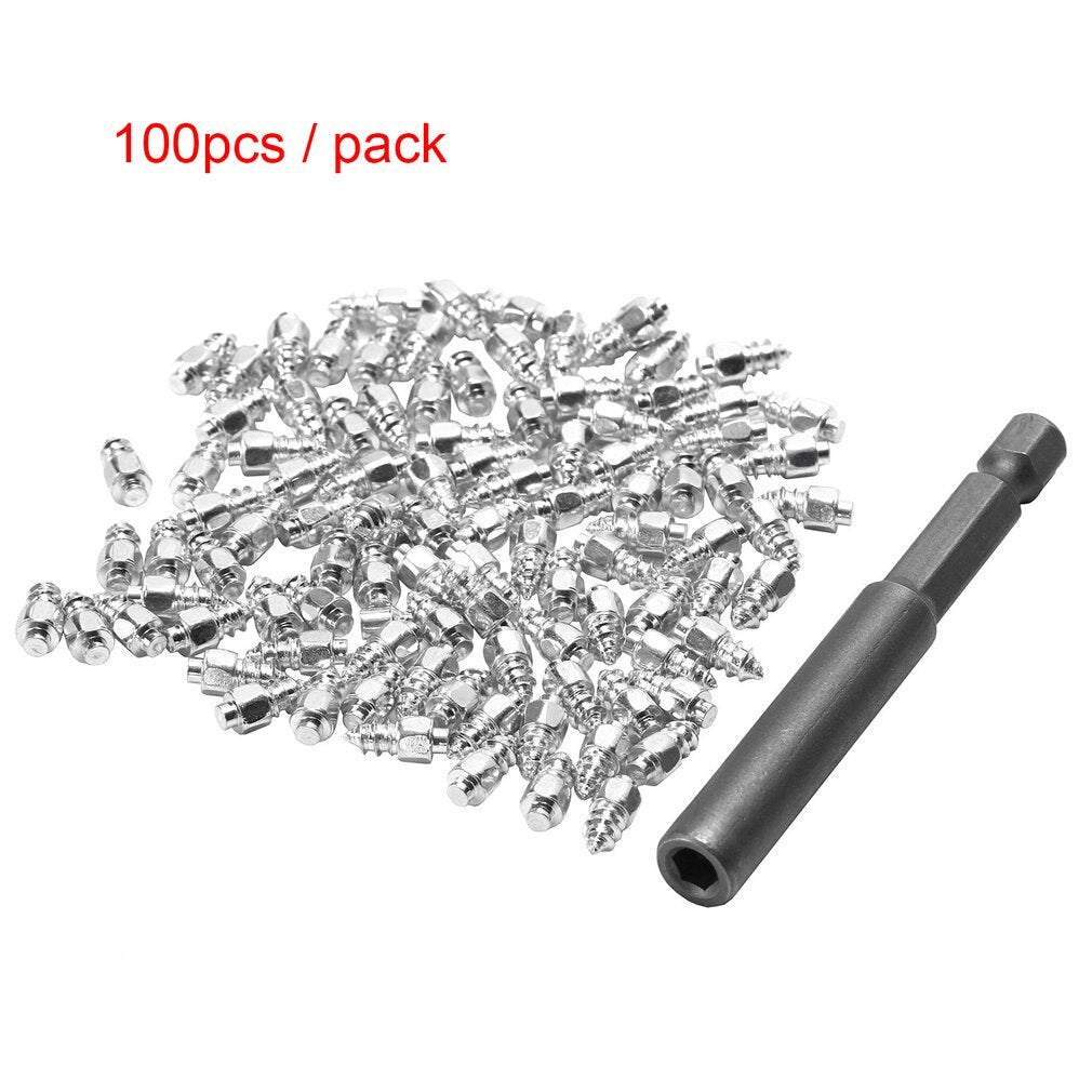 100 Pcs Stud Screw 9mm + 1 Pc Drill Sleeve Auto Car SUV ATV Anti-Slip Screw Stud Wheel Tyre Snow Tire Spikes Trim