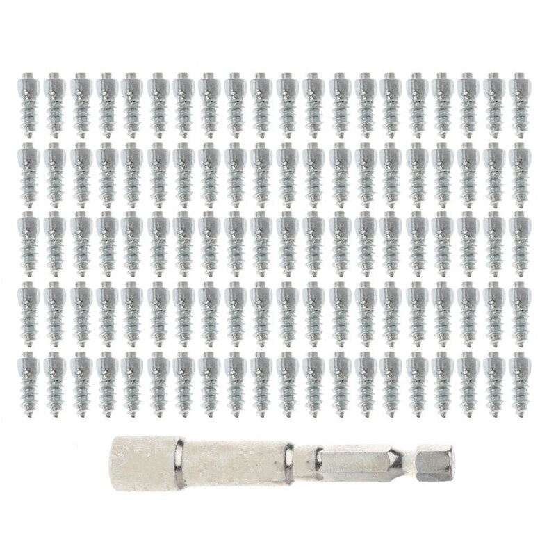 100 Pcs 12mm Car SUV ATV Anti-Slip Screw Spin Wheel Socket Snow Tire Spikes Trim