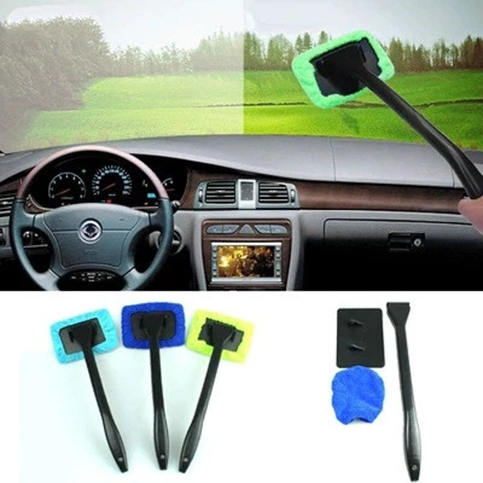 Car Windshield Microfiber Terry Brush Automotive Window Glass Cleaning Tool Kit Multifunctional TV Screen Mirror Cleaner